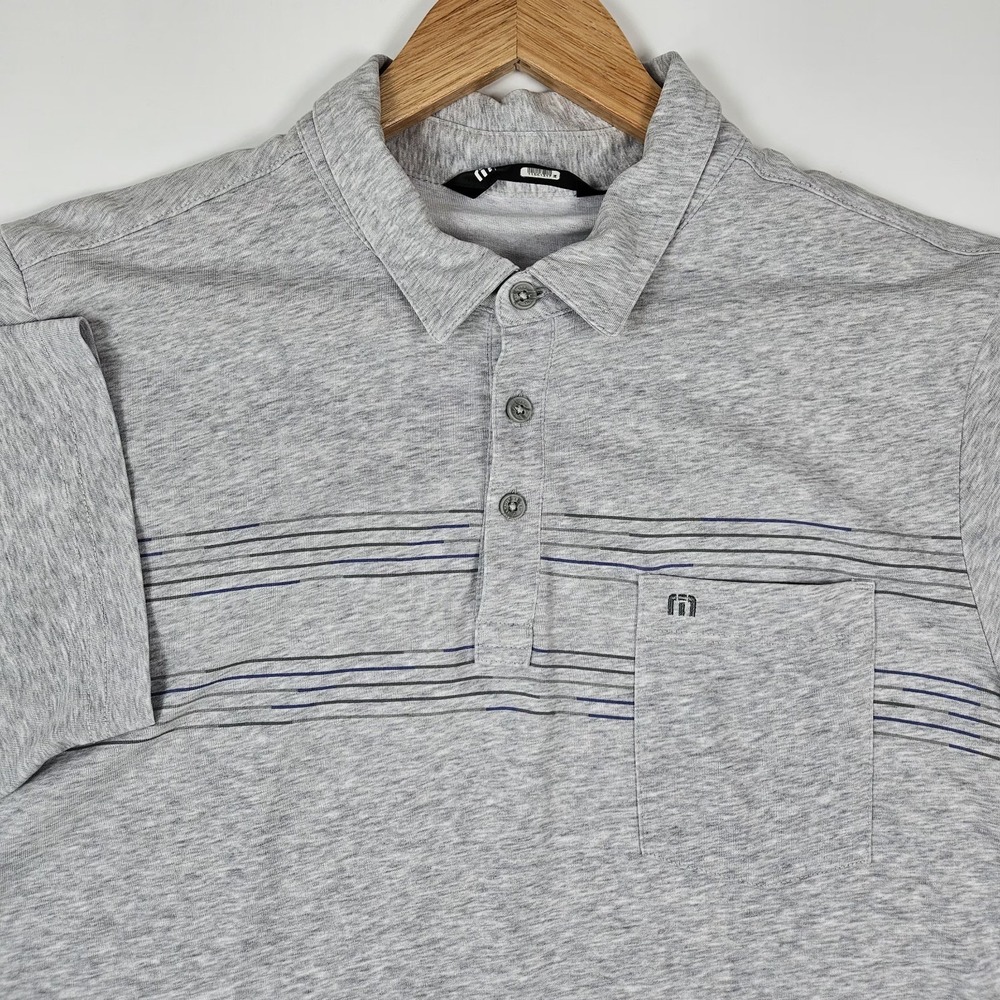 Travis Mathew Mens Gray Heathered Short Sleeve Pocket Golf Polo Shirt Size Large